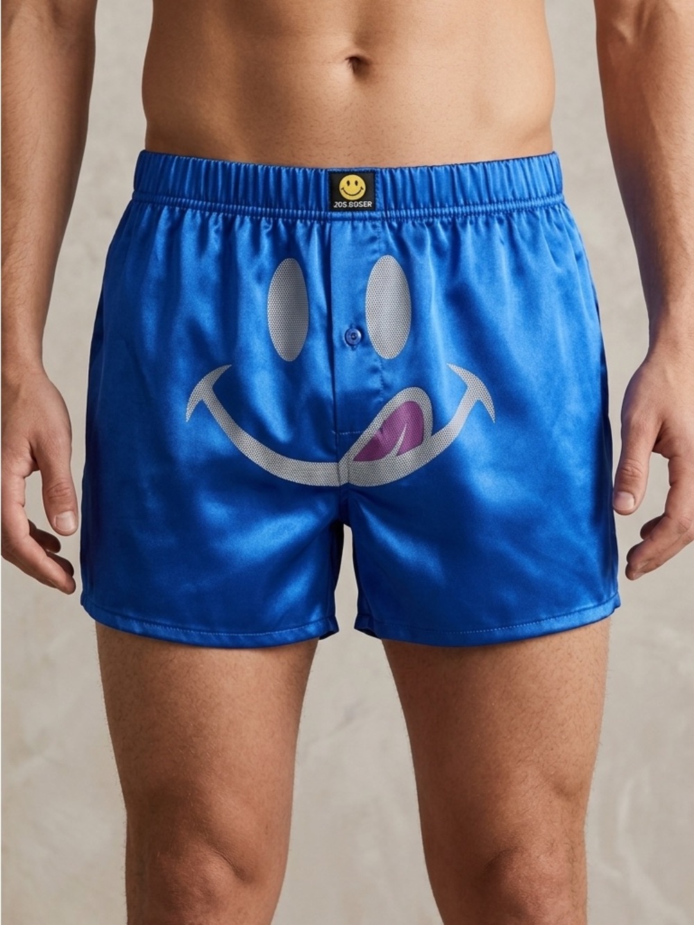 Jos. A. Bank Bright Blue Satin Boxers with Smiley Face